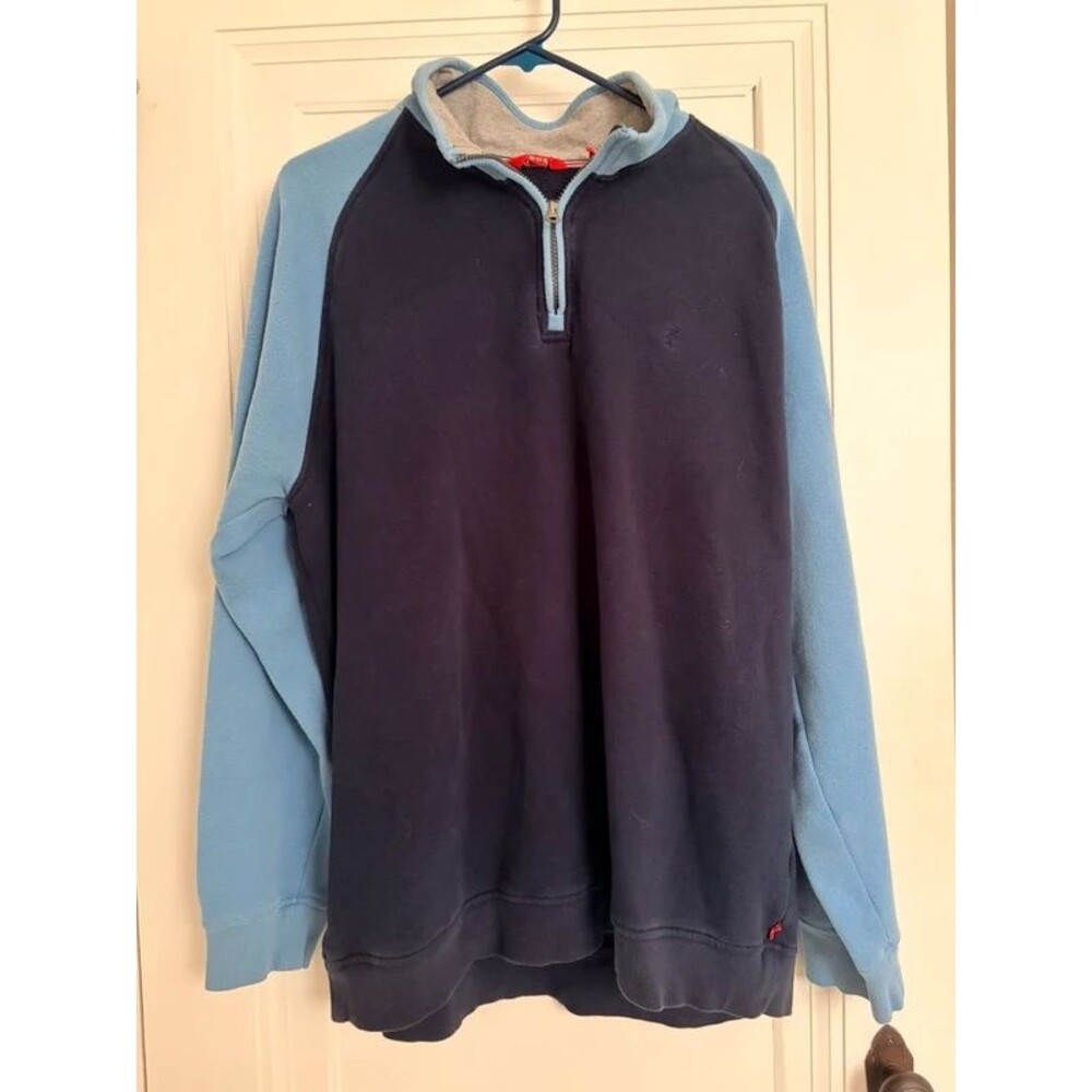 Izod Mens XL Colorblock Fleece Quarter Zip Pullover Navy Light Blue Sweatshirt